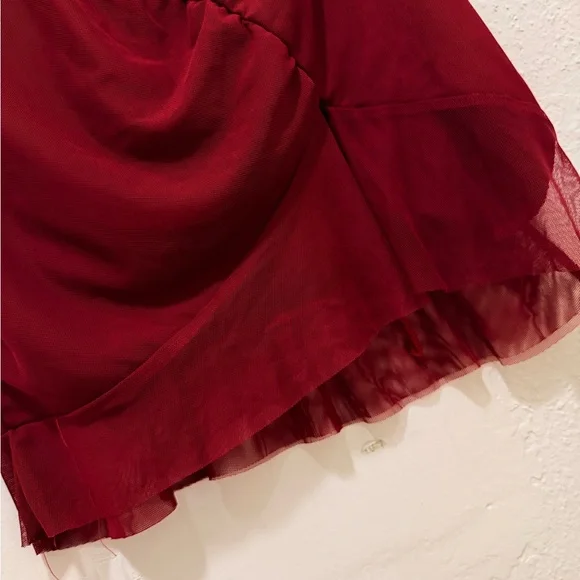 PrettyLittleThing Burgundy Ruffle Cut-Out Backless Mini Dress - Picture 4 of 5